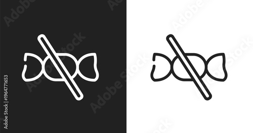 No sweets icon. Linear black, white icon from gym collection. Outline no sweets vector. Thin line symbol isolated on white and black background
