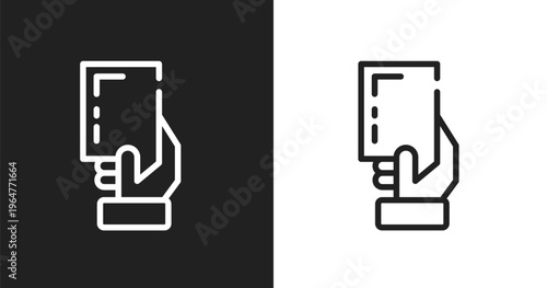 Yellow card icon. Linear black, white icon from soccer collection. Outline yellow card vector. Thin line symbol isolated on white and black background