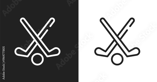 Field hockey icon. Linear black, white icon from sports collection. Outline field hockey vector. Thin line symbol isolated on white and black background