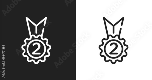 Second place icon. Linear black, white icon from sports collection. Outline second place vector. Thin line symbol isolated on white and black background