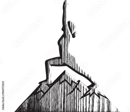 Mountain iconic illustration with rugged silhouette and snow-capped peak featuring icon, landscape, nature with scenic and vista elements for view,