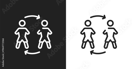 Substitute icon. Linear black, white icon from soccer collection. Outline substitute vector. Thin line symbol isolated on white and black background