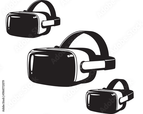 Headset virtual reality set with sleek black design and white accents, for immersive gaming and tech experiences.
