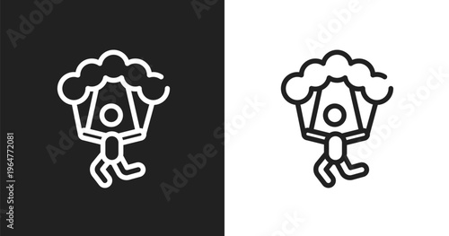 Skydiving icon. Linear black, white icon from sports collection. Outline skydiving vector. Thin line symbol isolated on white and black background