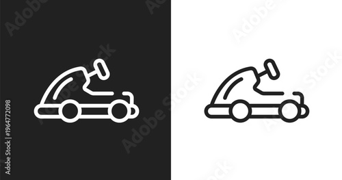 Go kart icon. Linear black, white icon from sports collection. Outline go kart vector. Thin line symbol isolated on white and black background