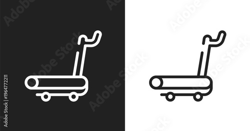 Treadmill machine icon. Linear black, white icon from sport fitness collection. Outline treadmill machine vector. Thin line symbol isolated on white and black background