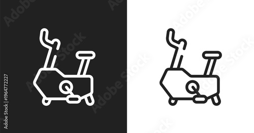 Stationary bicycle icon. Linear black, white icon from sport fitness collection. Outline stationary bicycle vector. Thin line symbol isolated on white and black background
