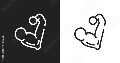Muscular icon. Linear black, white icon from sport fitness collection. Outline muscular vector. Thin line symbol isolated on white and black background