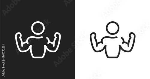 Bodybuilder icon. Linear black, white icon from sport fitness collection. Outline bodybuilder vector. Thin line symbol isolated on white and black background