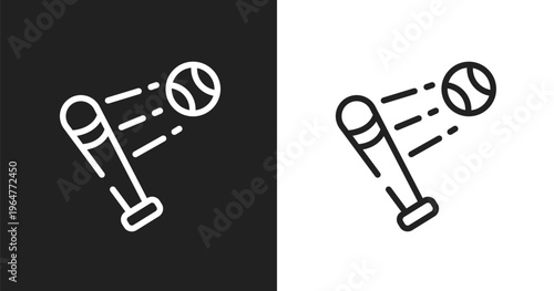 Battered ball icon. Linear black, white icon from baseball collection. Outline battered ball vector. Thin line symbol isolated on white and black background