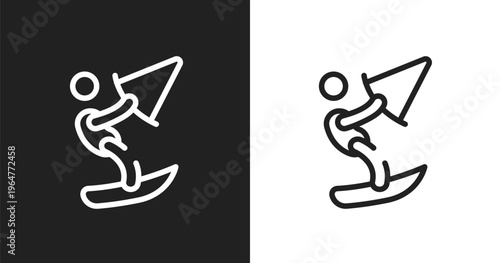 Kitesurf icon. Linear black, white icon from surf collection. Outline kitesurf vector. Thin line symbol isolated on white and black background