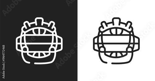 Catcher mask icon. Linear black, white icon from baseball collection. Outline catcher mask vector. Thin line symbol isolated on white and black background
