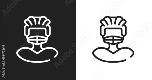 Rugby player icon. Linear black, white icon from sport avatars collection. Outline rugby player vector. Thin line symbol isolated on white and black background