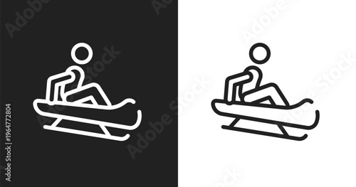 Sledding icon. Linear black, white icon from adventure sports collection. Outline sledding vector. Thin line symbol isolated on white and black background