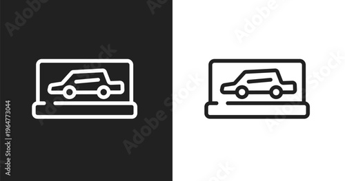 Backup car icon. Linear black, white icon from racing collection. Outline backup car vector. Thin line symbol isolated on white and black background