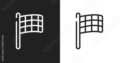 Black flagged icon. Linear black, white icon from racing collection. Outline black flagged vector. Thin line symbol isolated on white and black background
