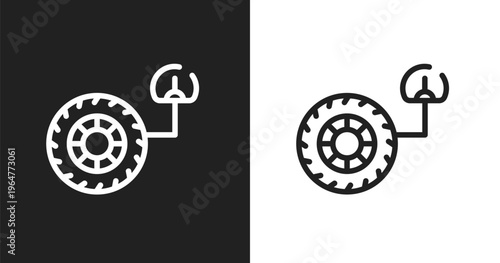 Tire pressure icon. Linear black, white icon from racing collection. Outline tire pressure vector. Thin line symbol isolated on white and black background