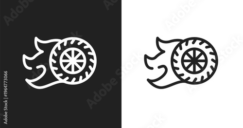 Burnout icon. Linear black, white icon from racing collection. Outline burnout vector. Thin line symbol isolated on white and black background