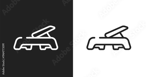 Fitness step icon. Linear black, white icon from gym equipment collection. Outline fitness step vector. Thin line symbol isolated on white and black background