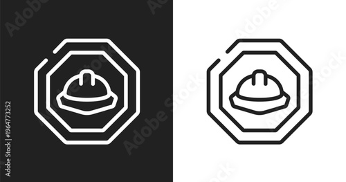 Hard icon. Linear black, white icon from health and safety collection. Outline hard vector. Thin line symbol isolated on white and black background