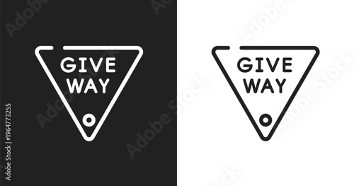 Give way icon. Linear black, white icon from traffic & road signs collection. Outline give way vector. Thin line symbol isolated on white and black background