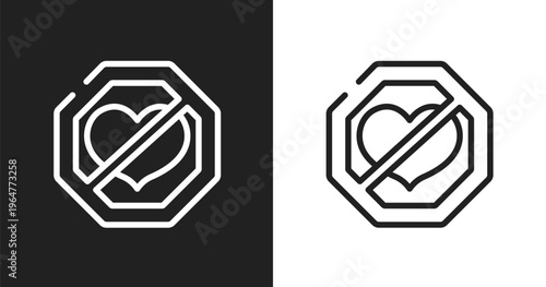 Lovemaking icon. Linear black, white icon from signal and prohibitions collection. Outline lovemaking vector. Thin line symbol isolated on white and black background