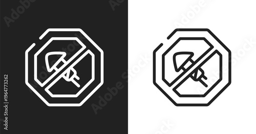 No fireworks icon. Linear black, white icon from signal and prohibitions collection. Outline no fireworks vector. Thin line symbol isolated on white and black background