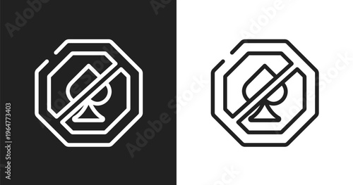 No gambling icon. Linear black, white icon from signal and prohibitions collection. Outline no gambling vector. Thin line symbol isolated on white and black background