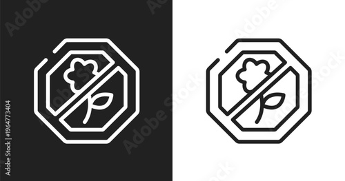 No picking flowers icon. Linear black, white icon from signal and prohibitions collection. Outline no picking flowers vector. Thin line symbol isolated on white and black background