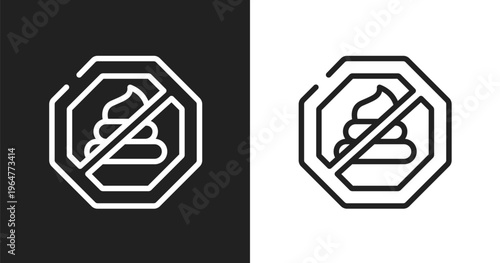 No pooping icon. Linear black, white icon from signal and prohibitions collection. Outline no pooping vector. Thin line symbol isolated on white and black background