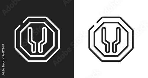 Wide icon. Linear black, white icon from traffic signs collection. Outline wide vector. Thin line symbol isolated on white and black background