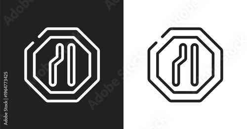Lane icon. Linear black, white icon from traffic signs collection. Outline lane vector. Thin line symbol isolated on white and black background
