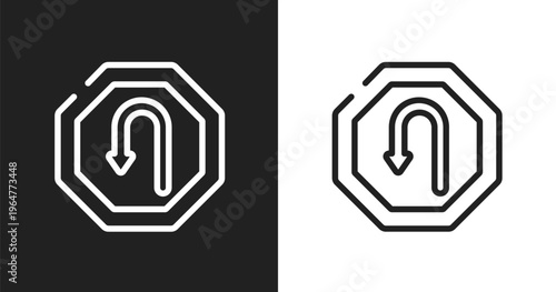 Left hair pin icon. Linear black, white icon from traffic signs collection. Outline left hair pin vector. Thin line symbol isolated on white and black background