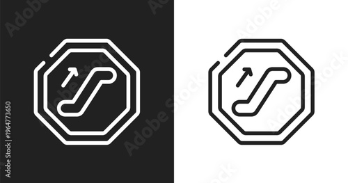 Escalator sign icon. Linear black, white icon from pictograms collection. Outline escalator sign vector. Thin line symbol isolated on white and black background
