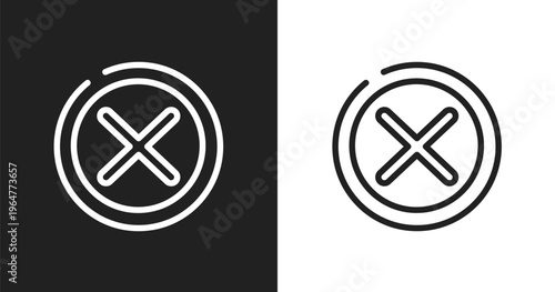Unchecked icon. Linear black, white icon from color circles rating and validation collection. Outline unchecked vector. Thin line symbol isolated on white and black background