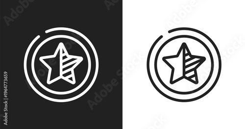 Half star icon. Linear black, white icon from color circles rating and validation collection. Outline half star vector. Thin line symbol isolated on white and black background