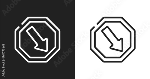 Keep right icon. Linear black, white icon from traffic signs collection collection. Outline keep right vector. Thin line symbol isolated on white and black background