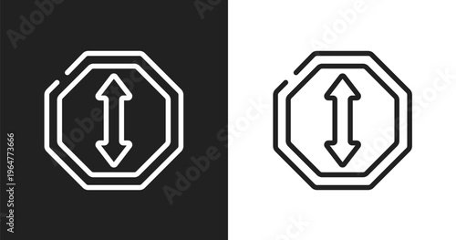 Ahead icon. Linear black, white icon from traffic signs collection collection. Outline ahead vector. Thin line symbol isolated on white and black background