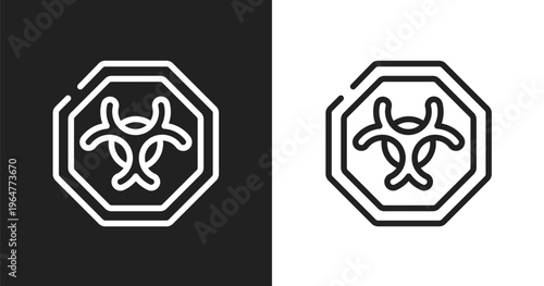 Biological hazard icon. Linear black, white icon from traffic signs collection collection. Outline biological hazard vector. Thin line symbol isolated on white and black background