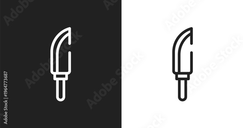 Knife in sheath icon. Linear black, white icon from american indigenous signals collection. Outline knife in sheath vector. Thin line symbol isolated on white and black background