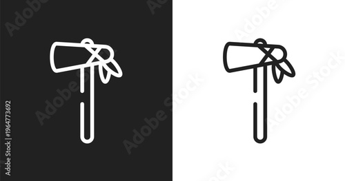 Native american tomahawk icon. Linear black, white icon from american indigenous signals collection. Outline native american tomahawk icon vector. Thin line symbol for use on web and mobile apps,