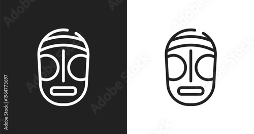 Native american mask icon. Linear black, white icon from american indigenous signals collection. Outline native american mask icon vector. Thin line symbol for use on web and mobile apps, logo,