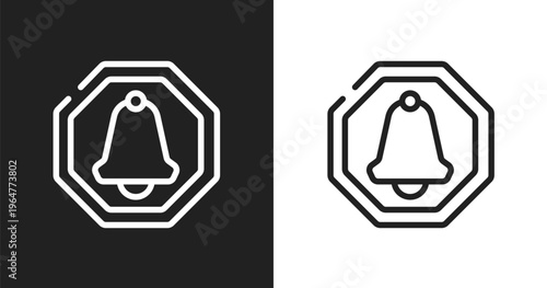 Alarm sign icon. Linear black, white icon from universal warning signals collection. Outline alarm sign vector. Thin line symbol isolated on white and black background