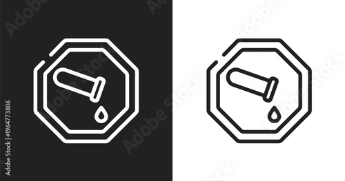 Chemical products icon. Linear black, white icon from universal warning signals collection. Outline chemical products vector. Thin line symbol isolated on white and black background