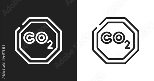 Co2 sign icon. Linear black, white icon from universal warning signals collection. Outline co2 sign vector. Thin line symbol isolated on white and black background