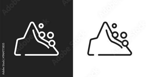 Mountain colapse icon. Linear black, white icon from public spaces signals collection. Outline mountain colapse vector. Thin line symbol isolated on white and black background