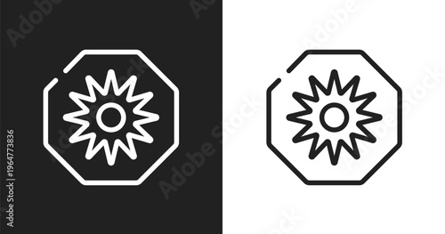 Uv ray warning icon. Linear black, white icon from universal warning signals collection. Outline uv ray warning vector. Thin line symbol isolated on white and black background