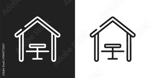 Eatery icon. Linear black, white icon from public spaces signals collection. Outline eatery vector. Thin line symbol isolated on white and black background