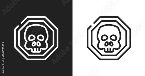 Death sign icon. Linear black, white icon from universal warning signals collection. Outline death sign vector. Thin line symbol isolated on white and black background
