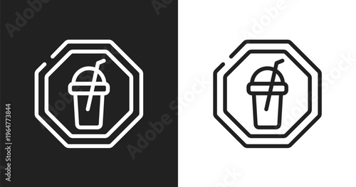 Milk shake icon. Linear black, white icon from public spaces signals collection. Outline milk shake vector. Thin line symbol isolated on white and black background